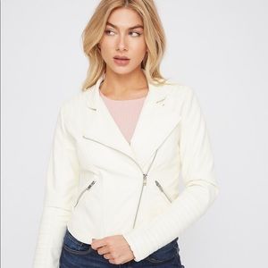 Trendy White Cropped Faux Leather Jacket